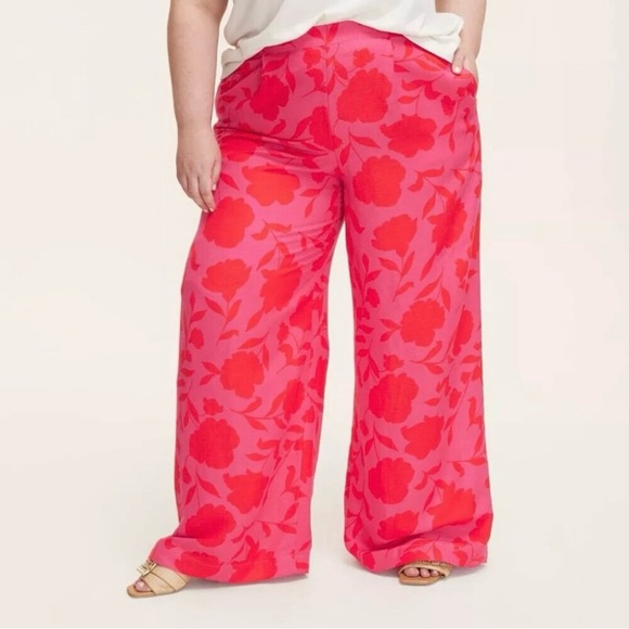 Kate Spade Pink and Red Rose Floral Pants, Plus 2X - Picture 1 of 10